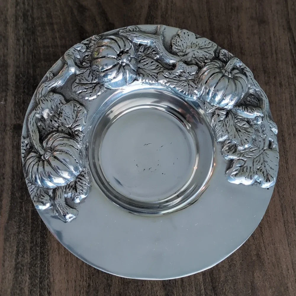 Holland Boone Polished Pewter Pumpkin Harvest Bowl Repousse Fall Relief 3D
